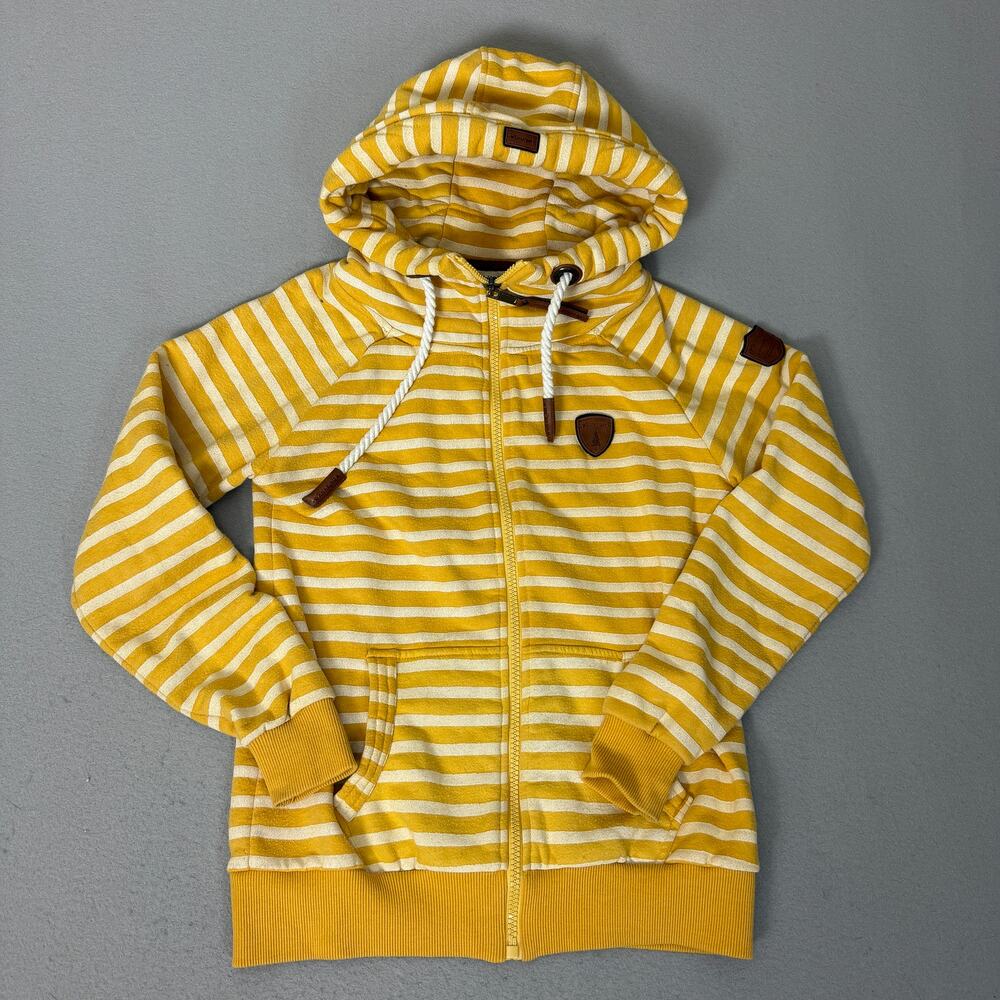 Wanakome Women’s Hooded Zip Sweatshirt Yellow Striped Cotton Blend Size S